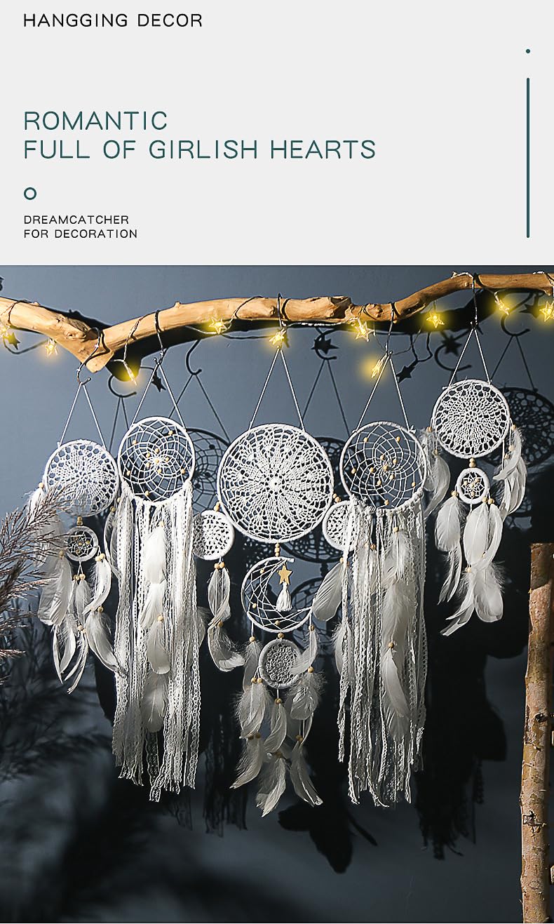 5 Pack Moon Phase Dreamcatcher Set Boho Wall Decor for Witchy Gifts,Macrame Decor with Feathers Hanging for Home, Bedroom, Living Room (Camel)