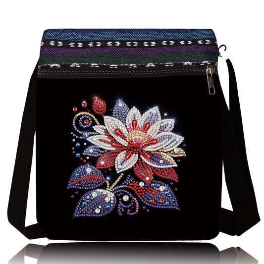 LSQFS 5D DIY Diamond Painting Crossbody Bag, Colorful Floral Pattern, Adjustable Strap & Zipper, Partial Drill Craft Kit for Women, Perfect for Shopping & Daily Use