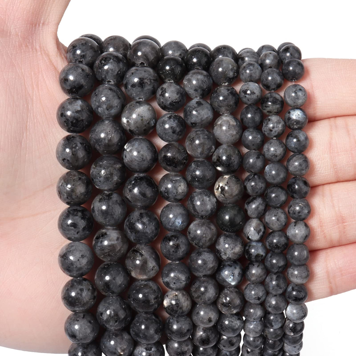 60pcs 6mm Natural Stone Beads Black Larvikite Beads Energy Crystal Healing Power Gemstone for Jewelry Making, DIY Bracelet Necklace