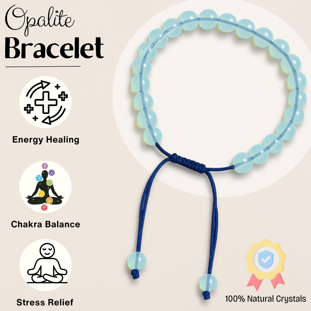 Amazing Gemstone Opalite Bracelet for Women Men's Gifts - Protection Healing Crystal Bracelet - 8mm Gemstones Beaded Adjustable Bracelet Pulseras Para Hombres Mujer Stocking Stuffers