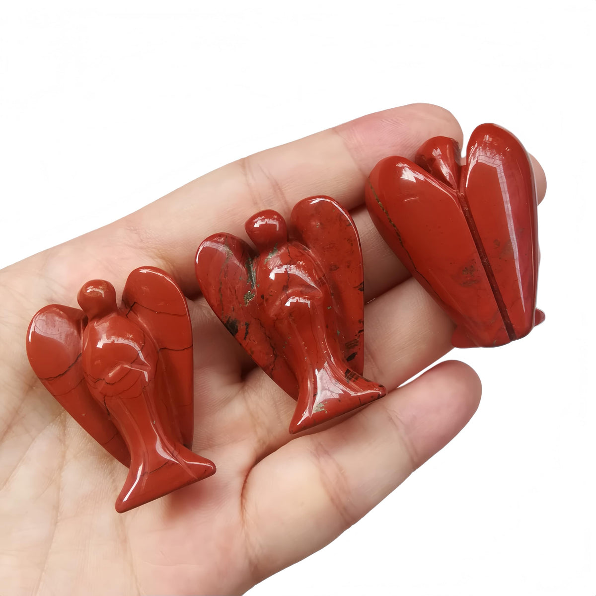 Afucats Natural Red Jasper Healing Guardian Angel Indoor Decorative Stone,1.5 Inches Carving Pocket Palm Statue,Gift for Her Christmas Décor