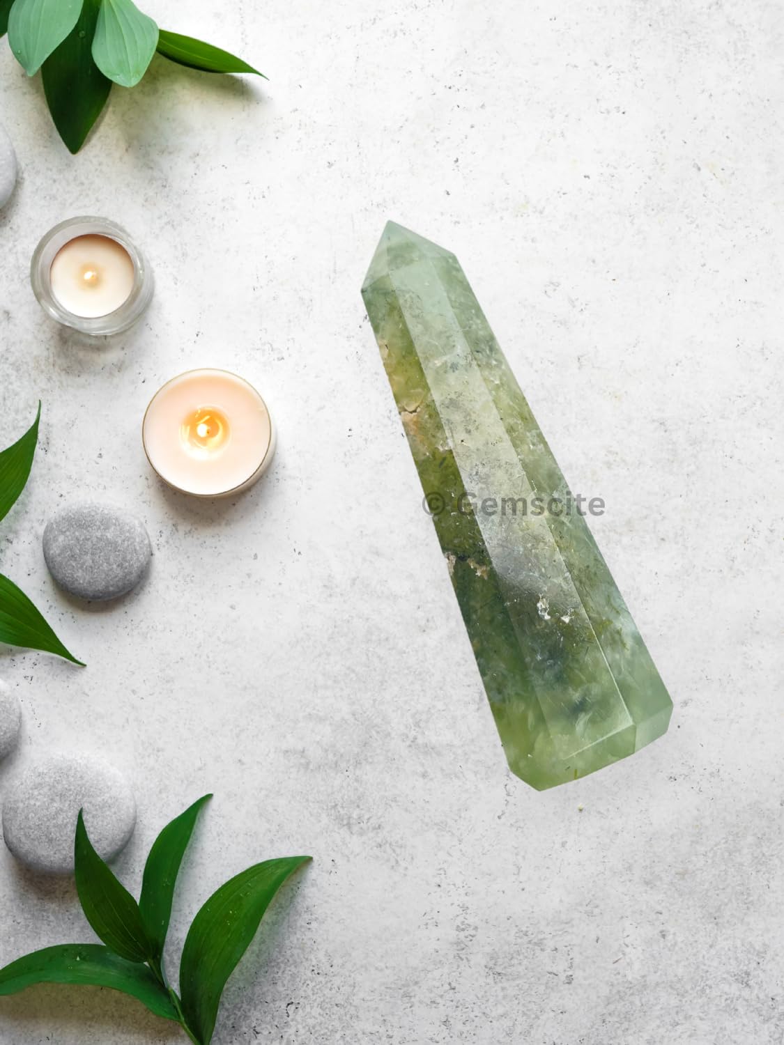 WholesaleGemShop 3 Inch Gemstones PREHNITE Obelisk Tower Jumbo Facet Aura Rock Crystal Natural Polished Earth Wand Spirit