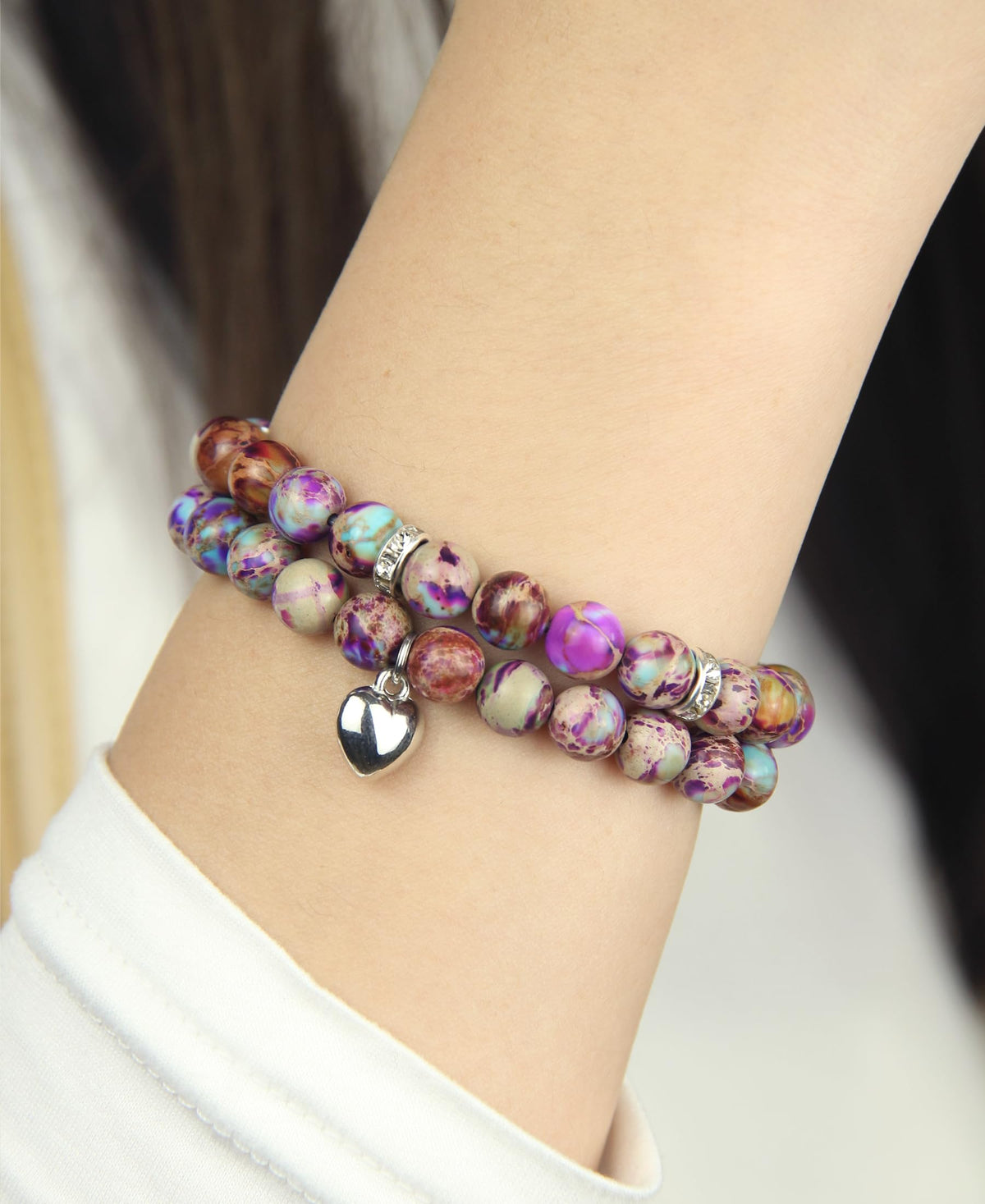 GDLKPYHS Healing Bracelets for Women - Imperial Jasper Bracelet - Healing Prayers Crystal Bracelet, 8mm Natural Stone Stress Relief Yoga Beads Get Well Soon Gifts