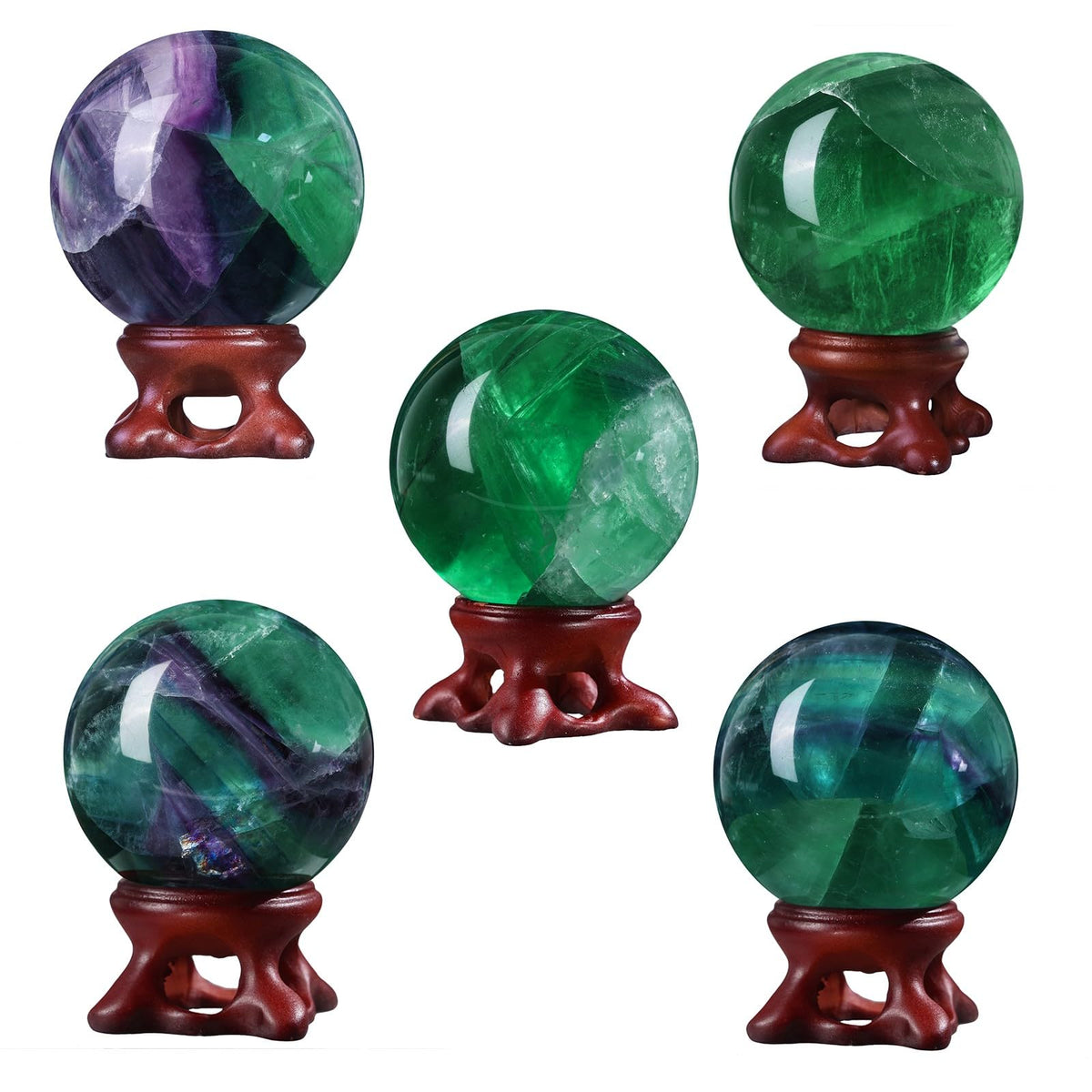 TUMBEELLUWA Fluorite Crystal Ball with Stand for Fortune Teller Witchcraft Divination, Decorative Gemstone Sphere for Home Decor, 41-50 mm