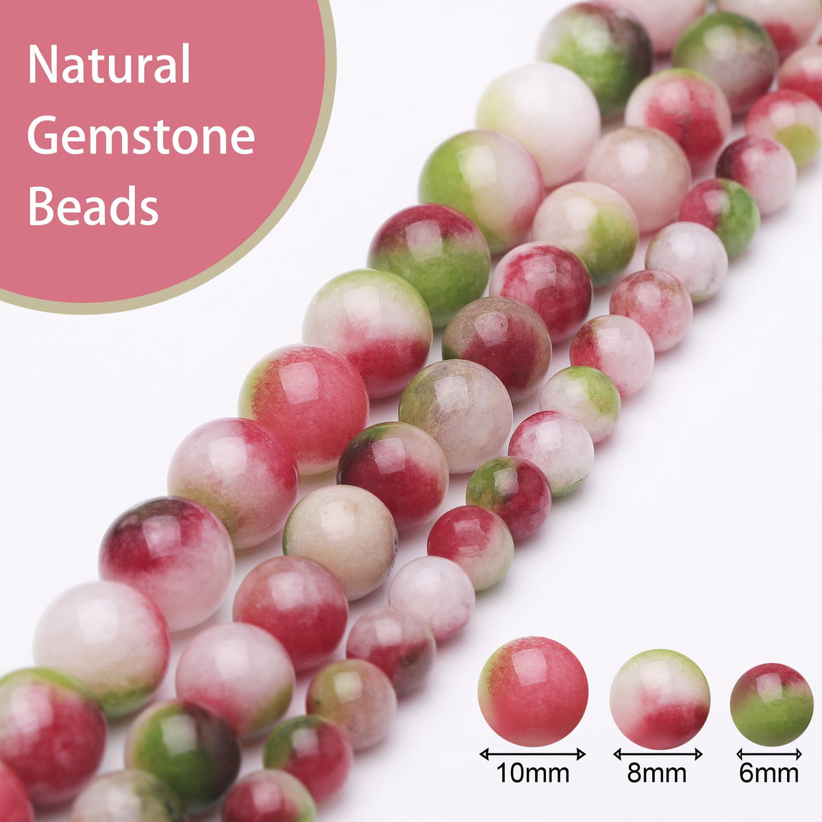 Chicager Natural Stone Beads for Jewelry Making,8mm Watermelon Tourmaline Polished Smooth Round Gemstone Beads for Bracelet Necklace 15 Inch