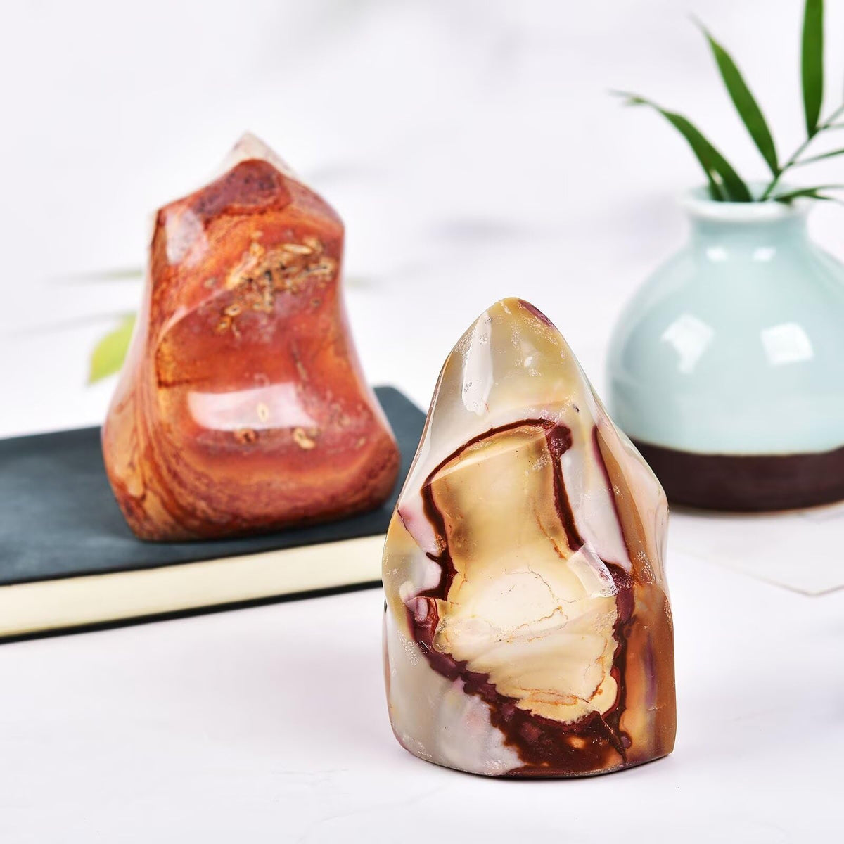 AMOYSTONE Polychrome Jasper Flame Shaped Stone Tower Obelisks 2-4 Pcs 1 Lb Total Natural Crystal Reiki Energy Home Office Decor