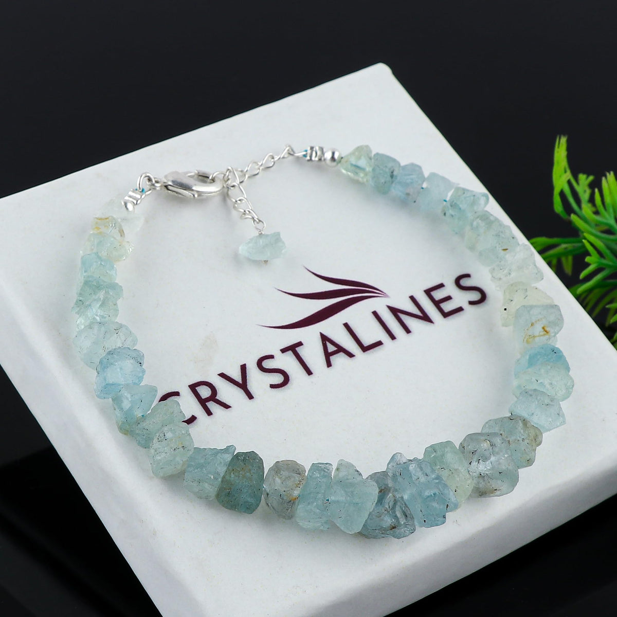 CRYSTALINES Natural Raw Aquamarine Gemstones Bracelets, Healing Crystals, Rough Stones, Handmade Women Jewelry, March Birthstones, Silver Chain-8inch, Christmas Women Gift