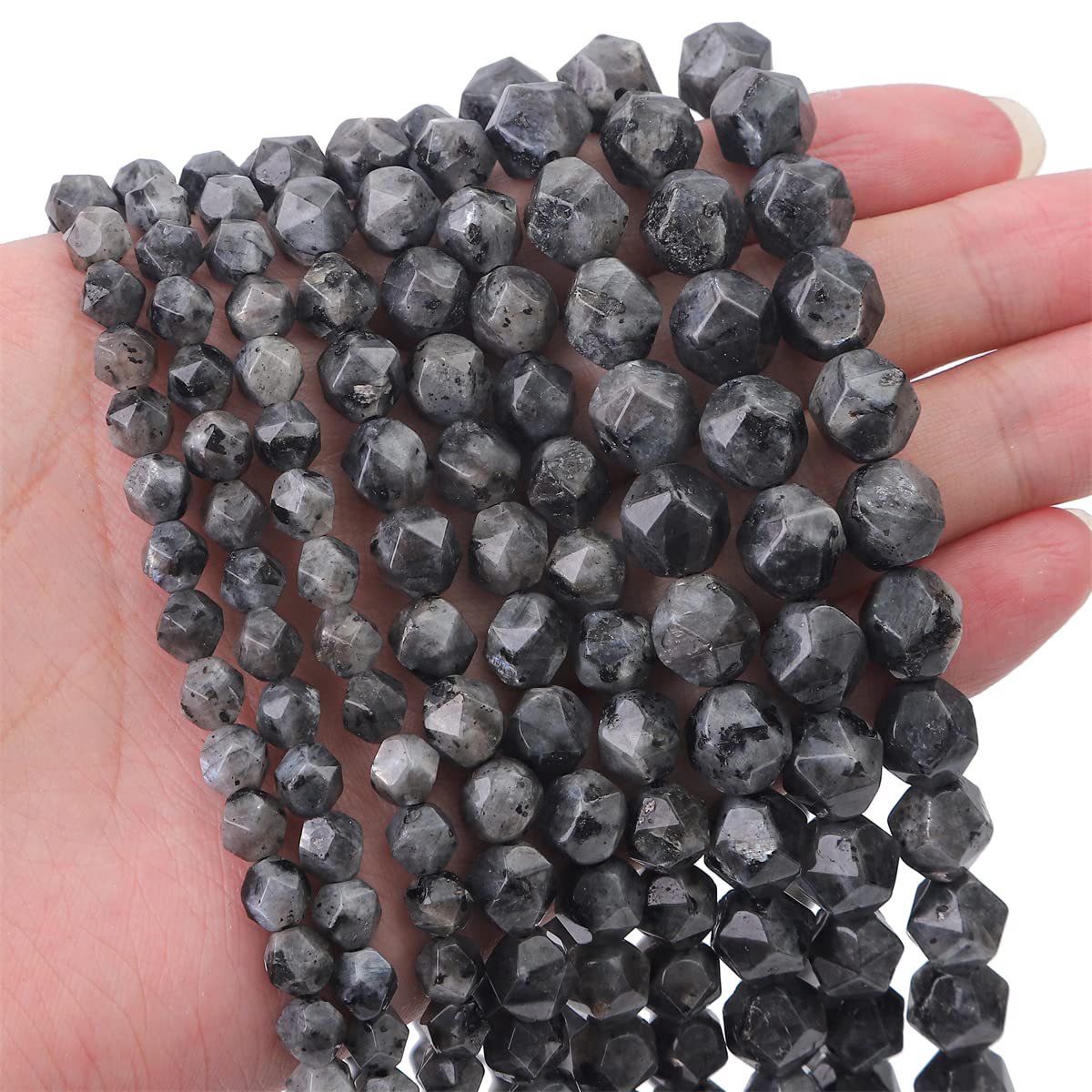 BEADIA Faceted Natural Black Spectrolite Stone Round Beads 6mm 36cm/Strand for Jewelry Making