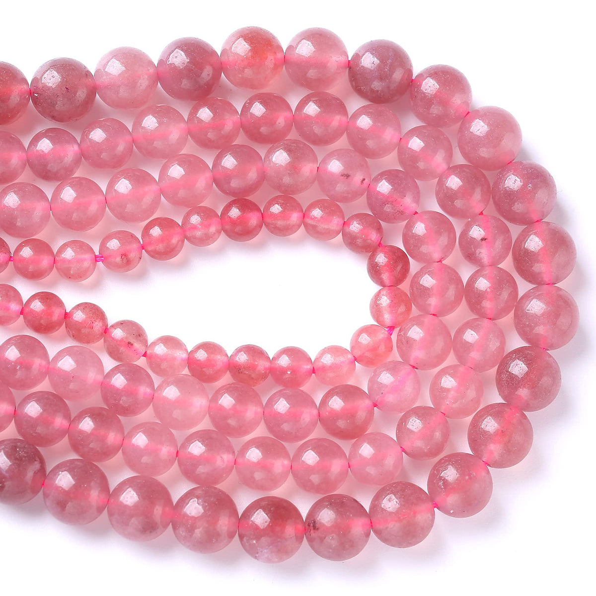 8MM 46PCS Natural Strawberry Quartz Crystal Jade Spacer Loose Beads for Jewelry Making DIY Bracelet Necklace