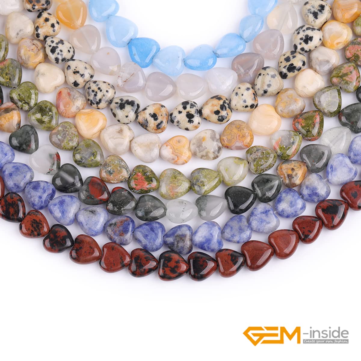 GEM-Inside 10mm Heart Charms Natural Green Unakite Jasper Gemstone Stone Beads for Jewelry Making Full 15" Strand Power Energy Healing Chakra Stone Beads