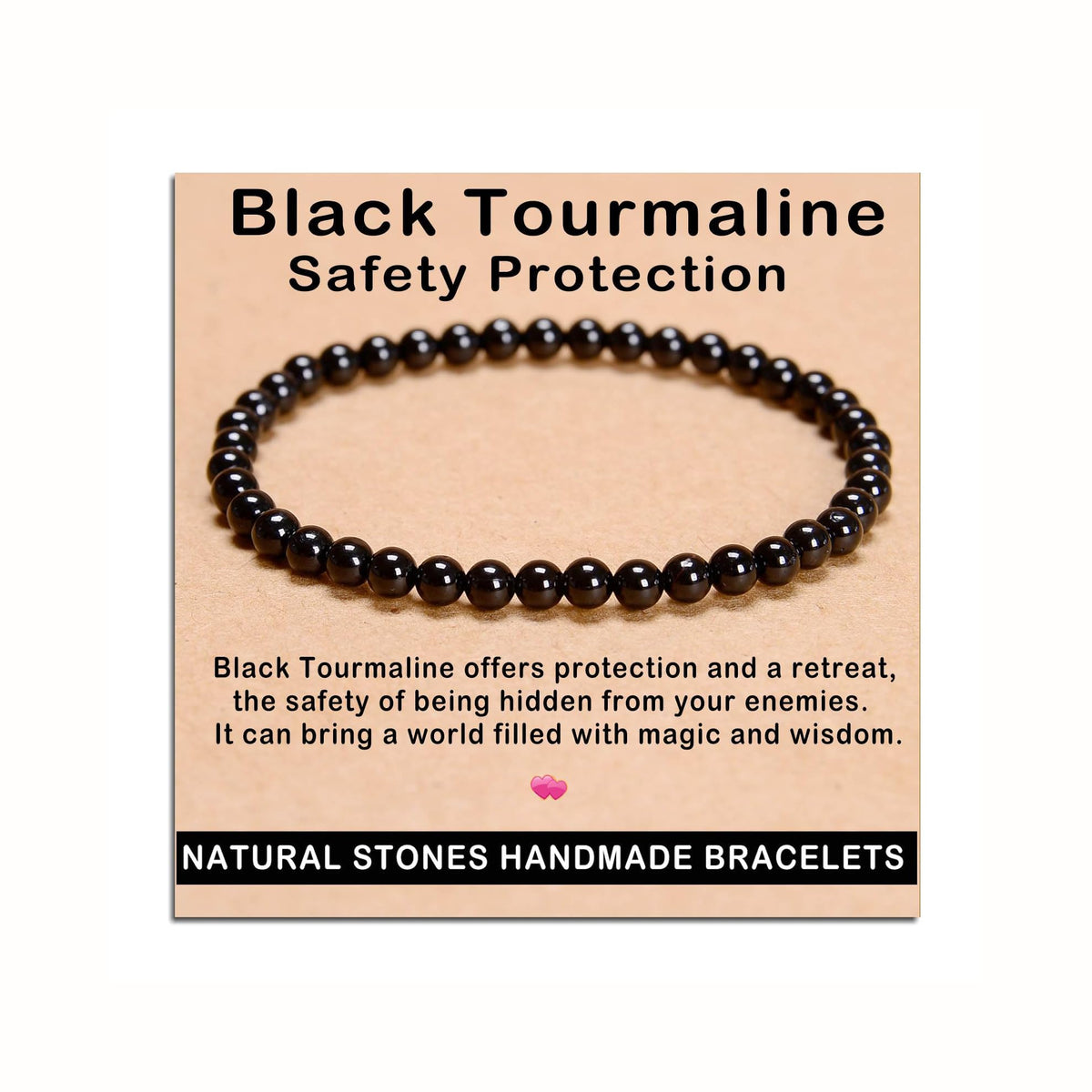 AD Beads Handmade Gemstone Stretch Elastic Bracelet Crystal Healing Reiki Nature's Beauty and Spiritual Essence Unisex (4mm, Black Tourmaline (Best Protection))