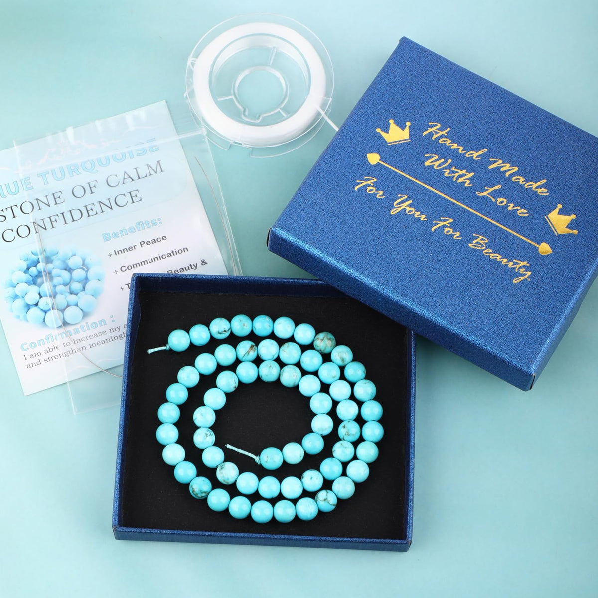 CMBYN Natural Stone Beads Round Genuine Real Stone Beading Strand Loose Gemstones DIY Smooth Bead for Bracelet Necklace Earrings Jewelry Making (Blue Turquoise, 6mm 60 Pieces)