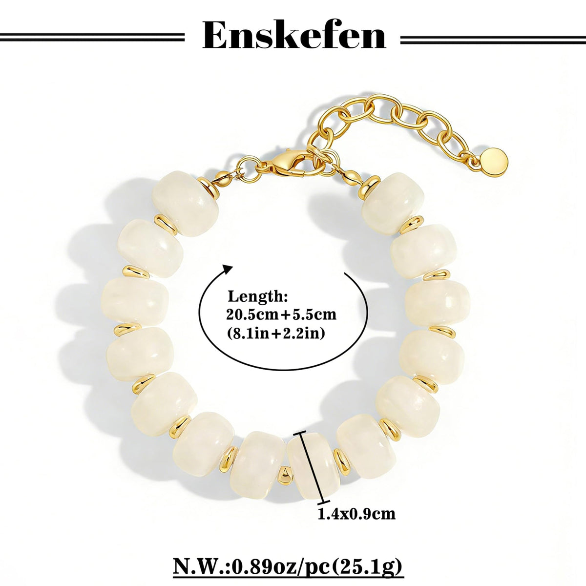 ENSKEFEN Beige Chunky Beaded Bracelets for Women Trendy Cream White Acrylic Resin Beads Bracelet Adjustable Statement Bracelet Boho Summer Jewelry