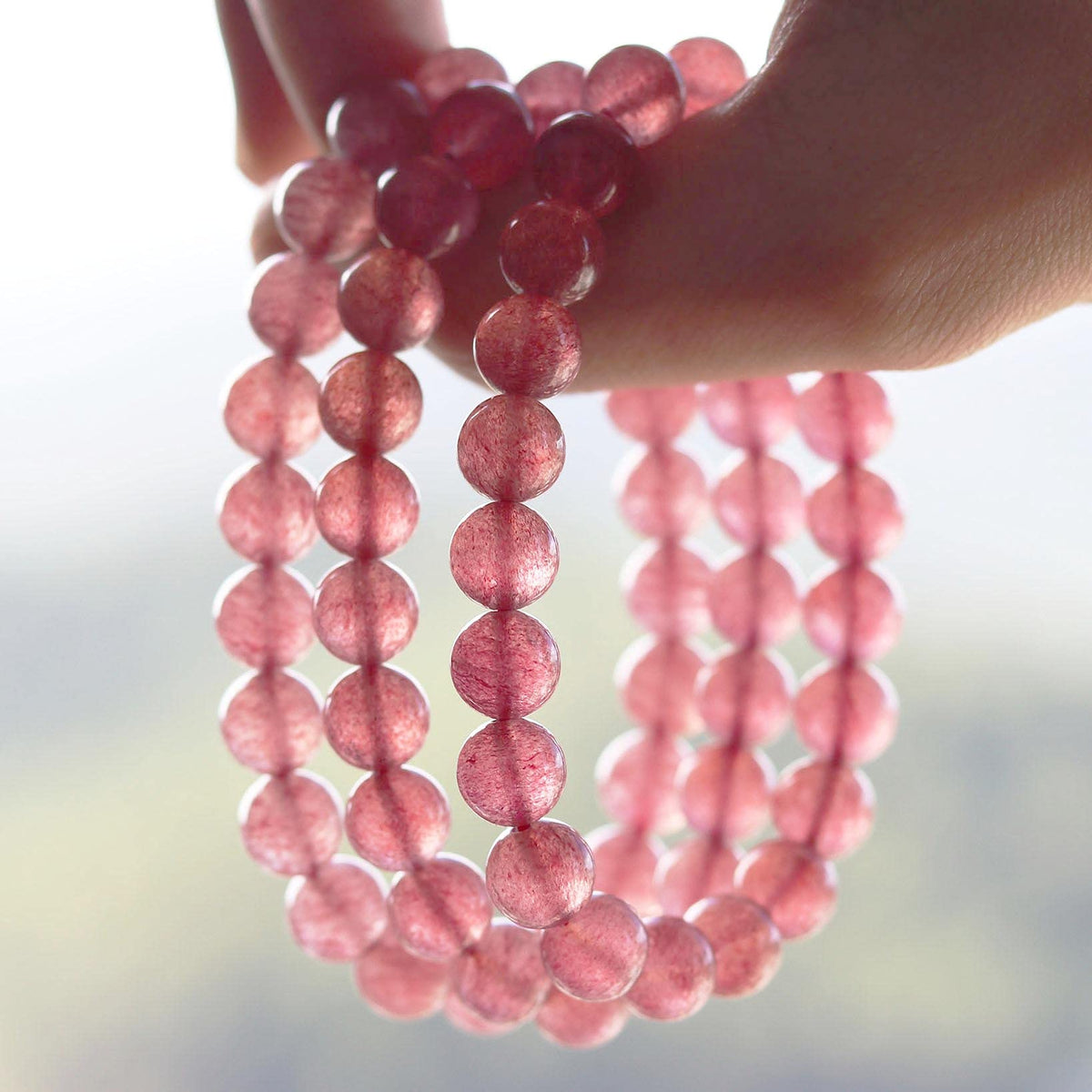 DAZCOLO 8mm Natural Gemstone Stretch Bracelet, Handmade Unisex Crystal Bracelets for Meditation, Yoga, Spiritual Healing & Positive Energy (Strawberry quartz)