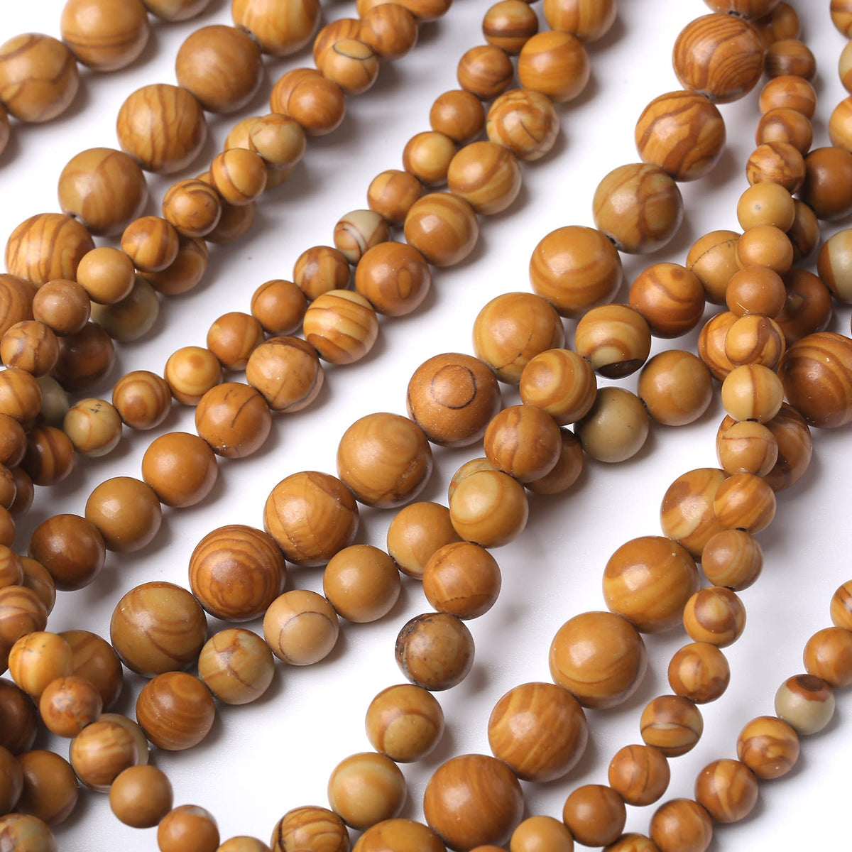 36PCS 10MM Natural Woodgrain Jasper Stone Beads Round Shape Suitable for Jewelry DIY Bracelet 15 Inches