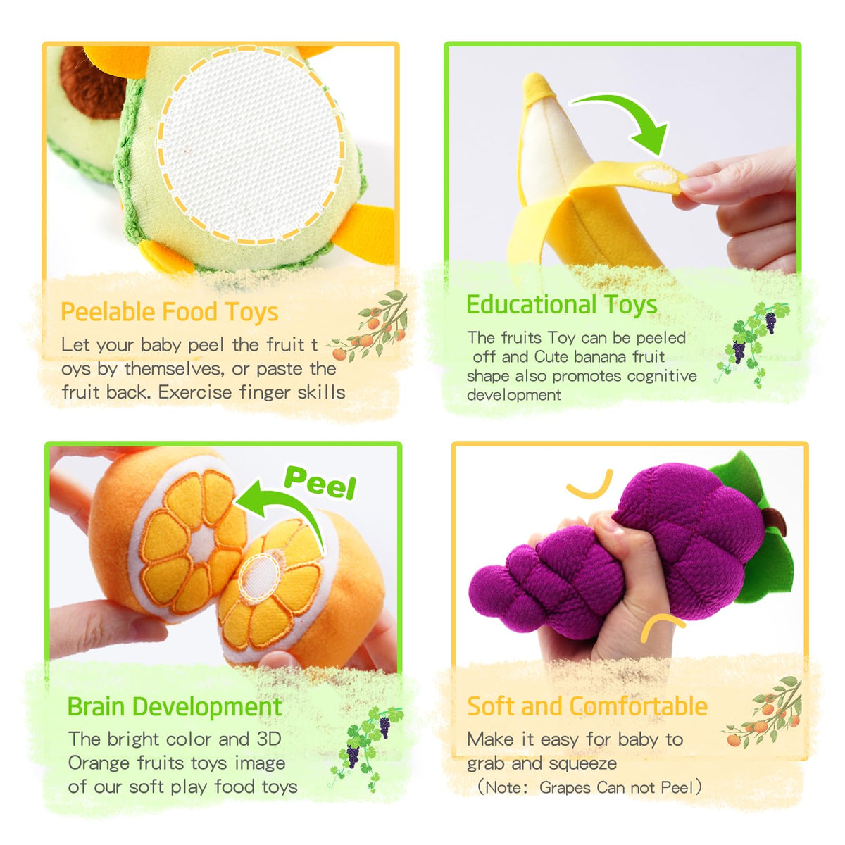 Play Food for Toddler 1-3, Plush Pretend Food Set with Sorting Fruit Basket, Baby Sensory Toys 6-12 Months, Montessori Learning Early Educational Toy for Infants, Gifts for 1 Year Old Boy Girl