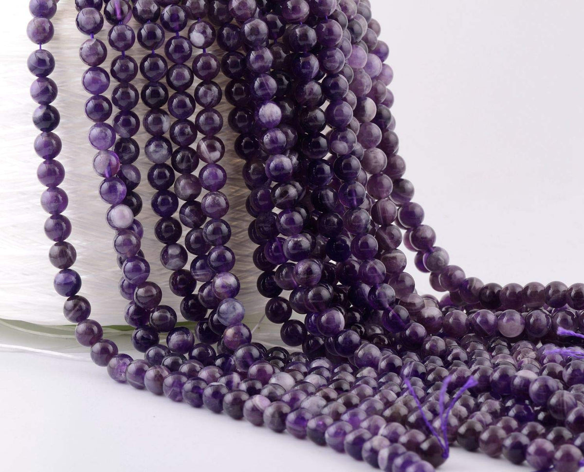 Natural Stone Beads 100pcs Round Genuine Real Stone Beading Loose Gemstones Hole Size 1mm DIY Smooth Bead for Bracelet Necklace Earrings Jewelry Making (Amethyst Purple, 6mm)