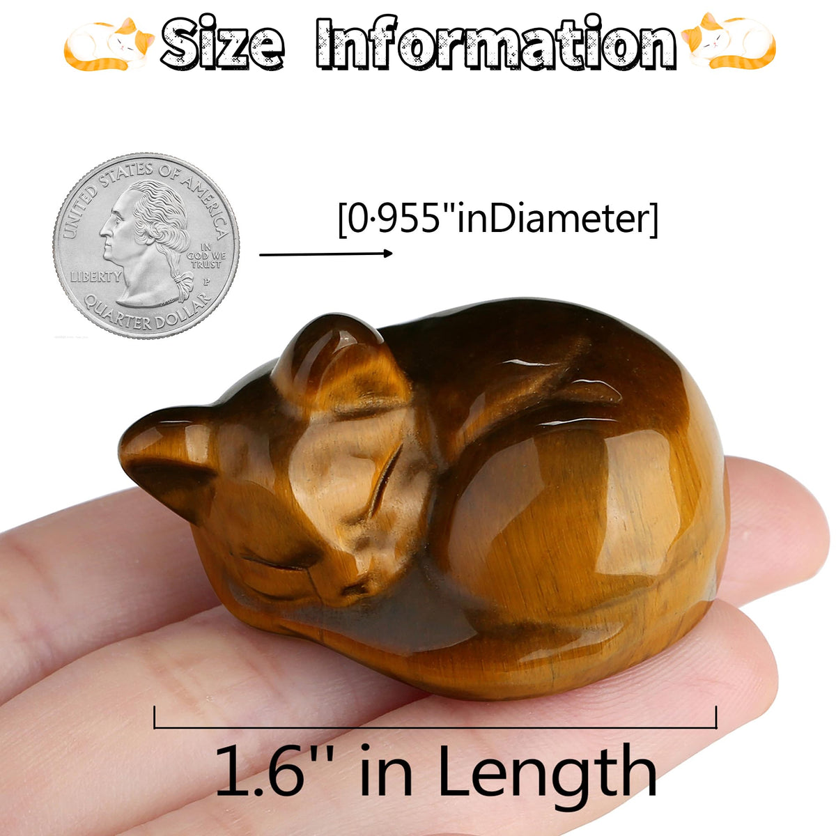 QINJIEJIE Tiger Eye Cat Decor Crystal Figurine Sleeping Healing Crystal 1.6" Hand Polished Gemstones Decor Cute Kitten Sculpture Reiki Room Desk Decoration Cat Gifts for Women Men Stocking Stuffers