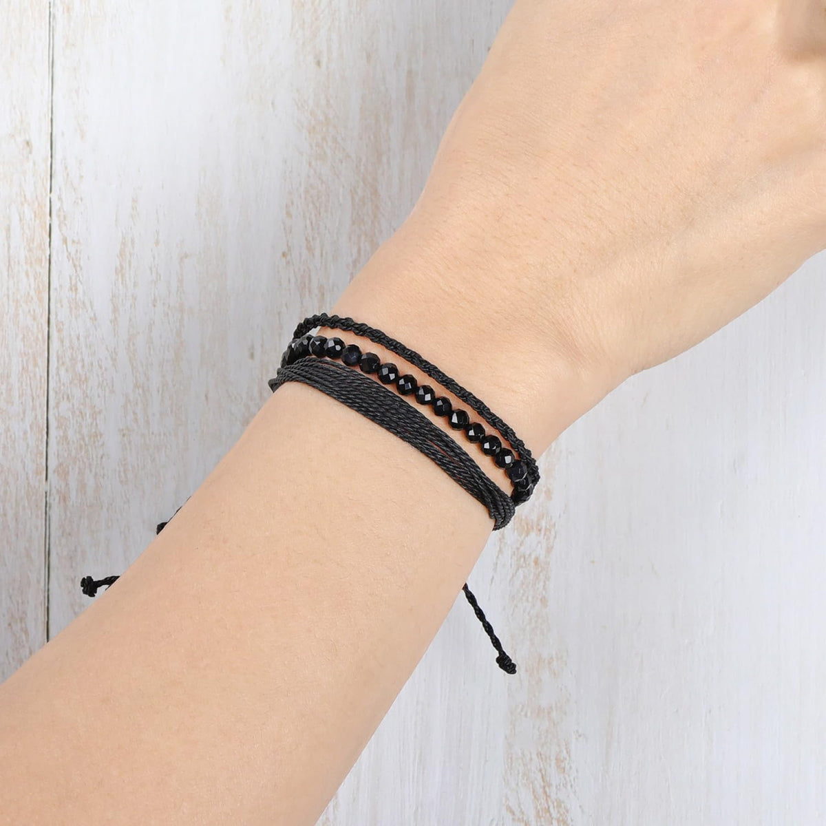 QOGIR Handmade Healing Bracelets,4mm Natural Faceted Black Onyx Gem Stone Beads Bracelet for Men Women Gifts with 2PCS Size Adjustable Rope Bracelets