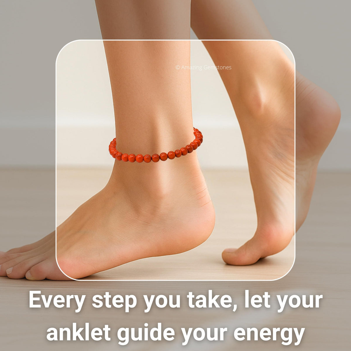 Amazing Gemstone Red Jasper Anklet Ankle Bracelets for Women - Waterproof Beaded Healing Crystal Anklets, Plus Size Chakra Gemstone Bead Anklet (Stretchy Adjustable - Plain)