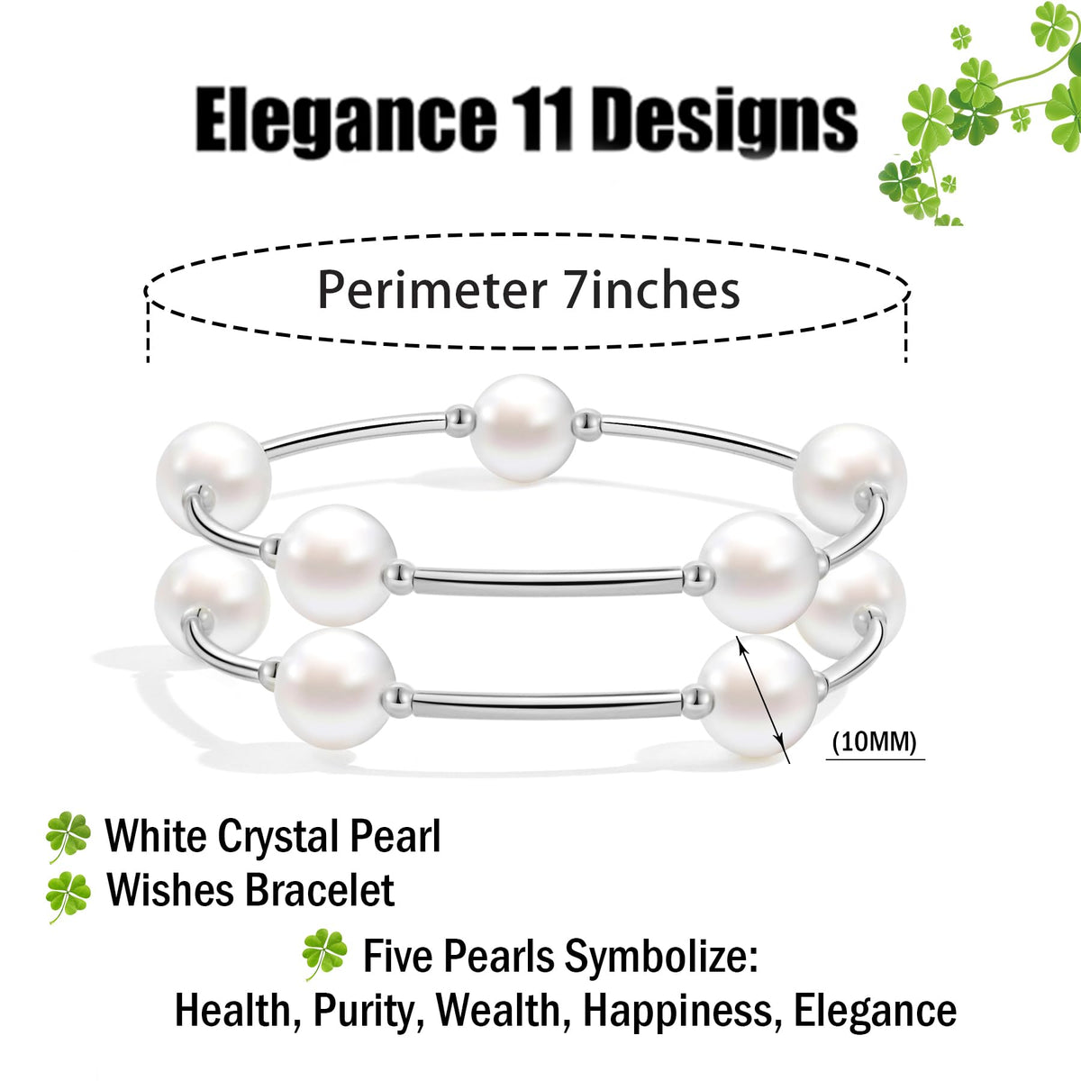 Elegance 11 designs Silver Blessing Bracelet 10mm Crystal White Pearl Bracelet Dainty Thin Tube For Women Simple Bridal Gifts For Friends And Loved