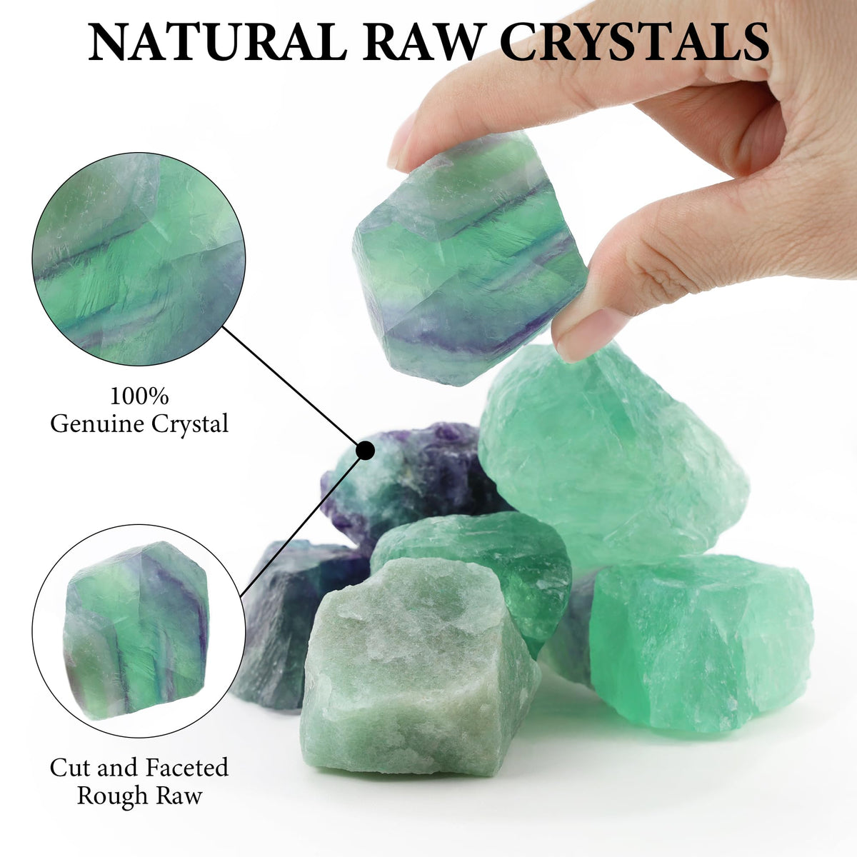 QINJIEJIE Fluorite Crystal 2PCS Raw Crystals 1.8-2.2'' Color Stones Natural Crystals Healing Stones Bulk Large Stones for Tumbling Cabbing Fountain Rocks Polishing Handmade DIY Gifts