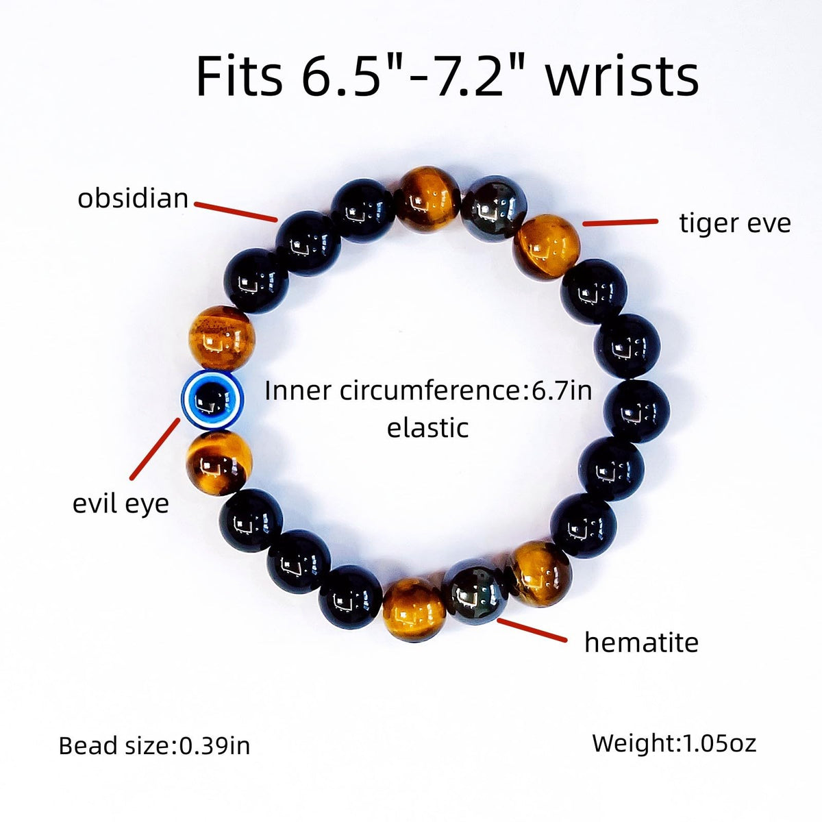 WEFRIN Evil Eye with Hematite Black Obsidian Tiger Eye Stone Triple Protection Bracelets for Men Women, Crystal Stone Bracelet Bring Luck Prosperity and Happiness Jewelry