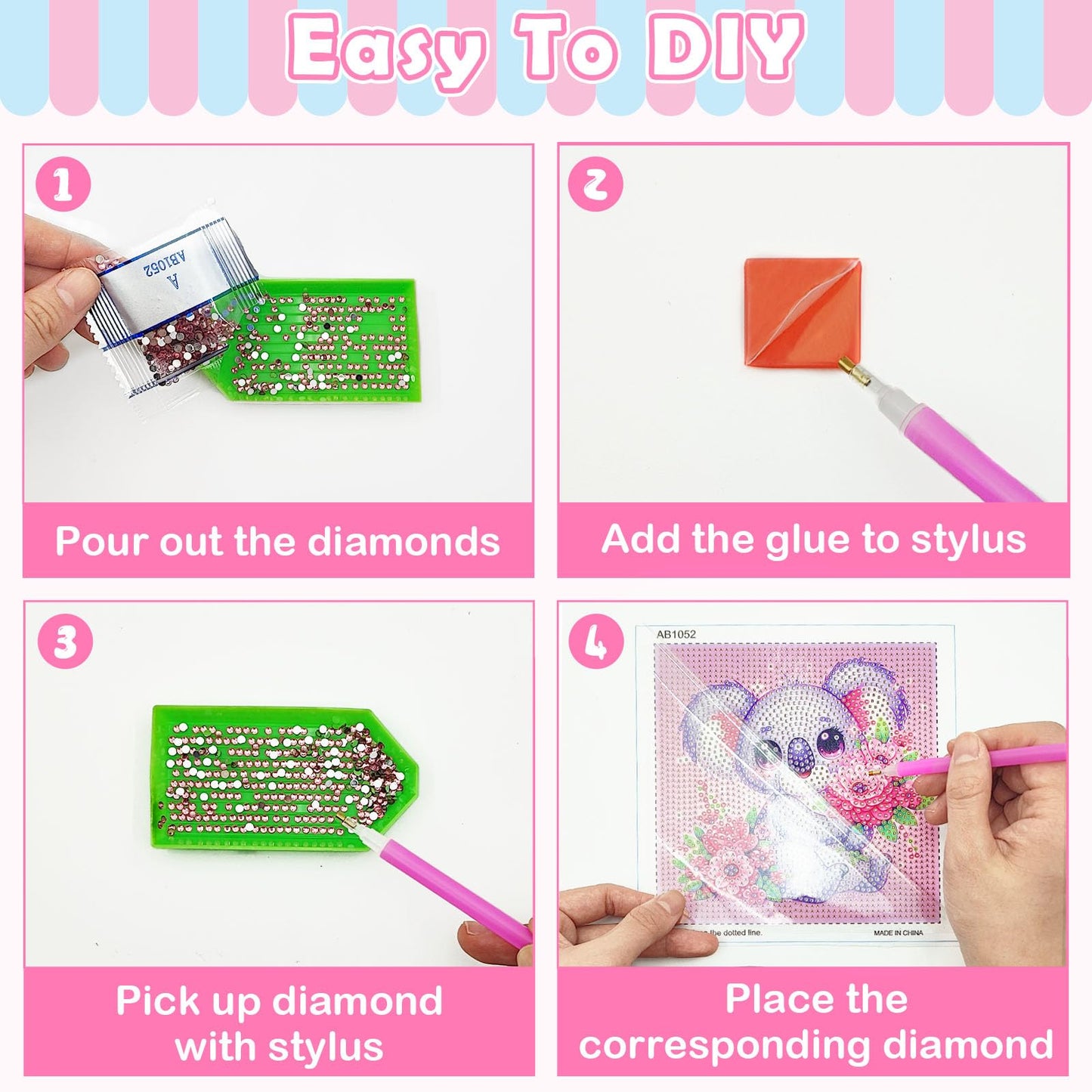 Diamond Art Kits for Kids Teen Adults, 4 Pack Cartoon Diamond Painting Kit Arts and Crafts for Kids Beginner, Mosaic Kits DIY 5D Full Drill Gem Art Dimond Art Paintings for Home Wall Decor, 6" X 6"