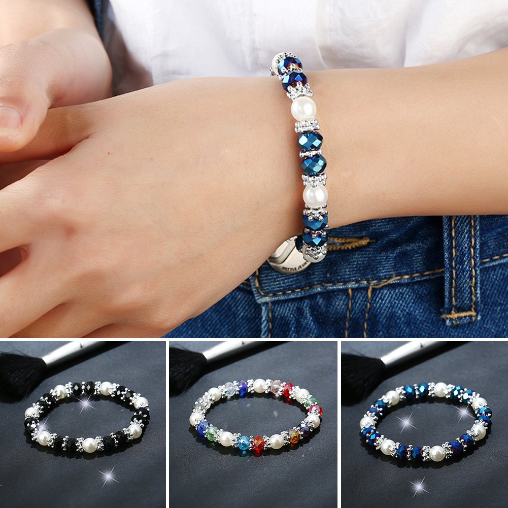 Pearl Bracelets for Women,Freshwater Pearls Crystal Bracelet Boho Bracelets Bead Bracelet Gifts (Black)