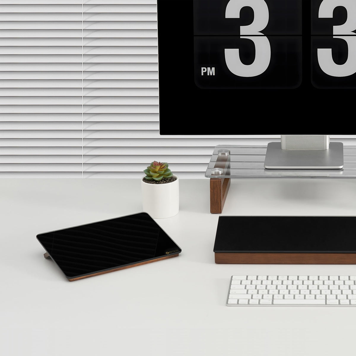 Black Glass Desk Whiteboard with Reversible Wood Stand, Small Portable Desktop Dry Erase White Board, Reusable Desk Notepad Easel 6.7"x9.5" for Office, Home, Kitchen, Marker&Eraser Included, Yeoux