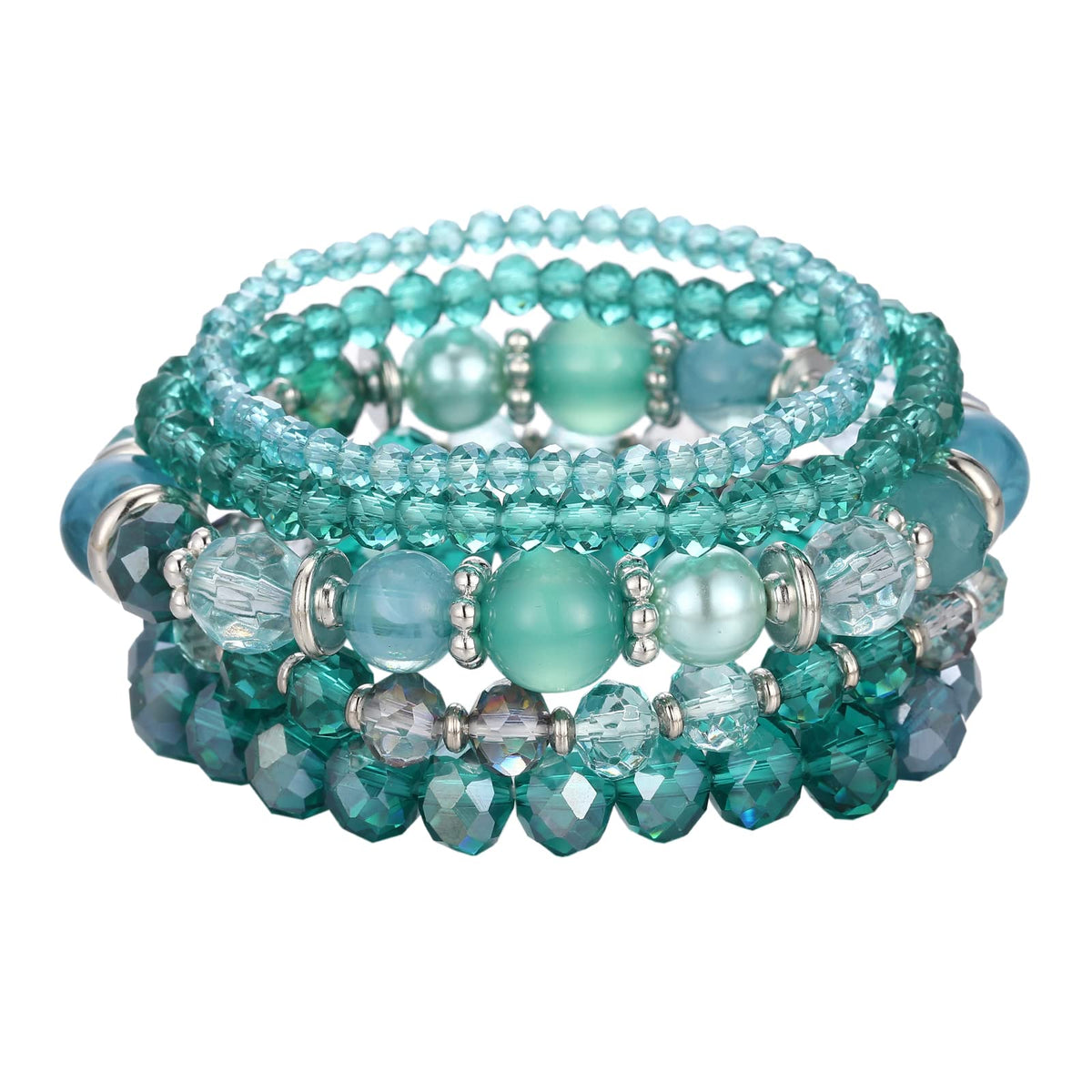 Noessla Beaded Boho Stretch Bracelet Colorful Stackable Crystal Beads Bracelets Trendy Costume Jewelry Mothers Day Gifts for Women(21-Sea green)