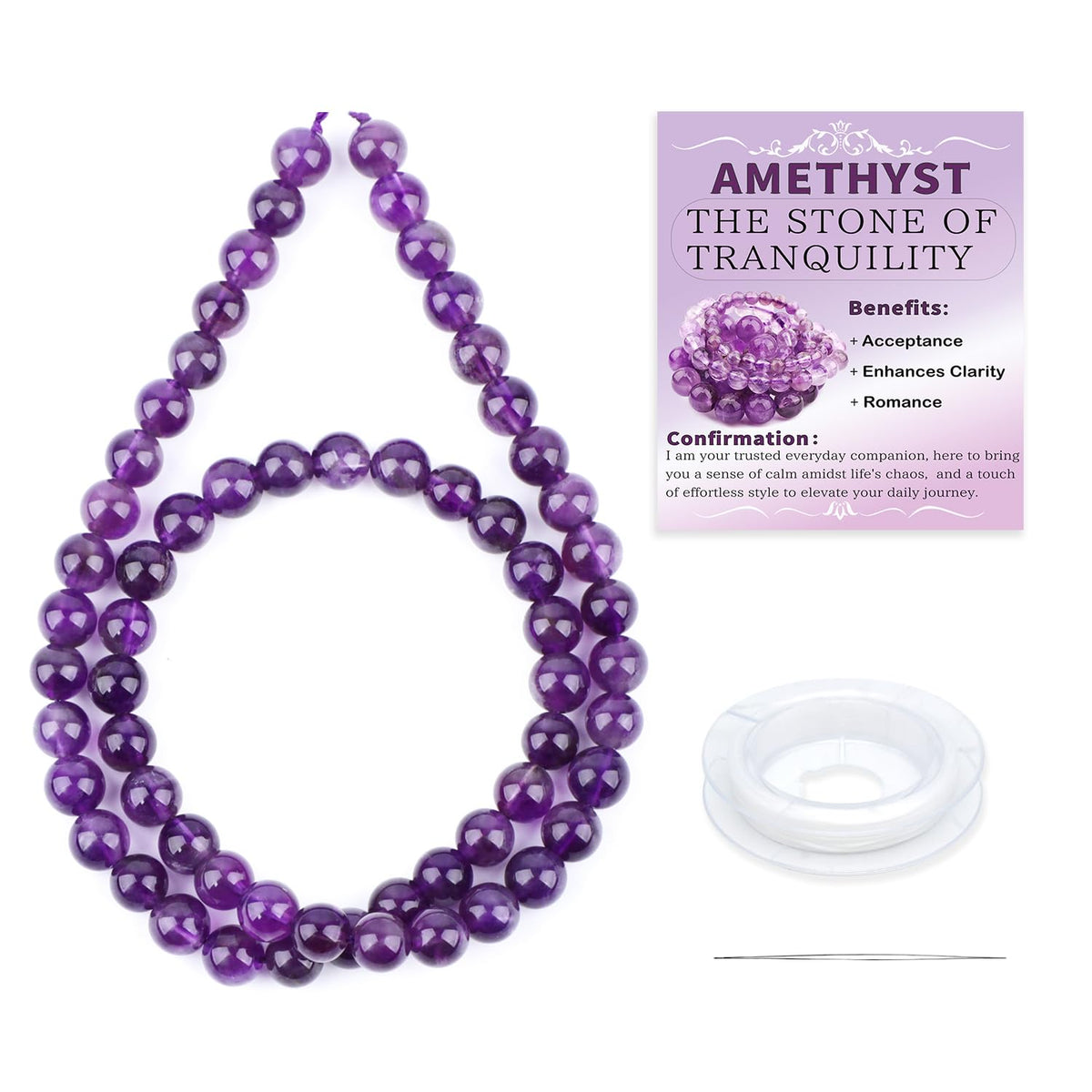 CMBYN Natural Stone Beads Round Genuine Real Stone Beading Strand Loose Gemstones DIY Smooth Bead for Bracelet Necklace Earrings Jewelry Making (Amethyst, 6mm 60 Pieces)