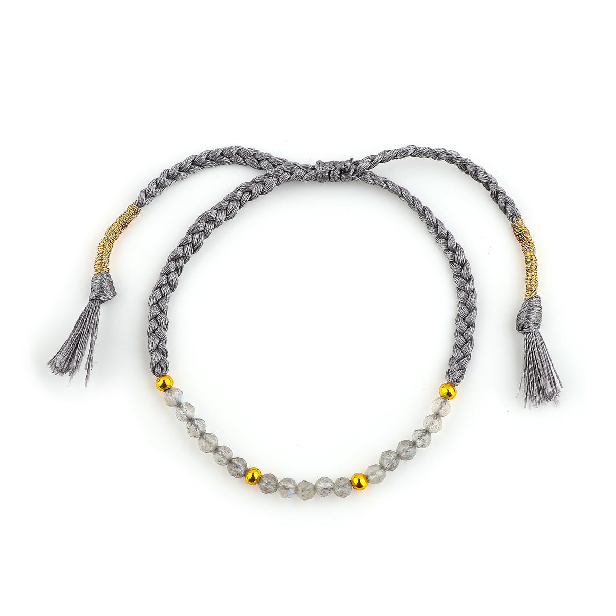 GEMSYMPHONY Labradorite Gemstone Beads Braided Bracelet – 3.5mm Natural Stone Beads, Handmade Adjustable Braided Rope Bracelet, Healing Crystal Jewelry for Men & Women, Unisex Boho Gift (Labradorite)