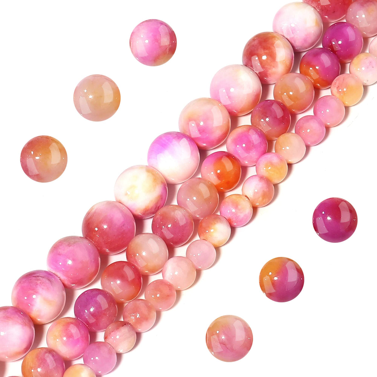Filluck Natural Stone Beads 8mm Pink Yellow Jade Polished Round Smooth Gemstone Beads for Jewelry Making Adults 15 Inch(Pink Yellow Jade,8mm)