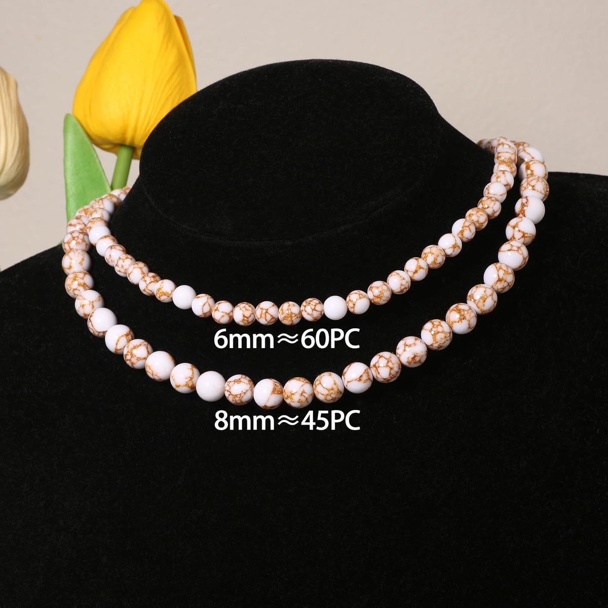 6mm White and Gold Turquoise Natural Stone Beads Round Loose Beads for Jewelry Making Yochus DIY Beads Bracelet Necklace