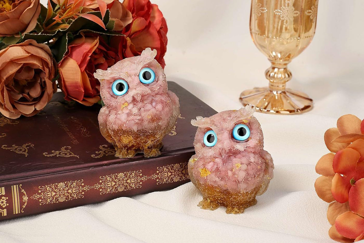 LAIDANLA 2.4" Pink Opal Owl Figurine Natural Healing Crystal Cute Owl Animal Statue Pocket Sculpture Reiki Spiritual Energy Gemstone Home Office Room Desk Decor Gifts