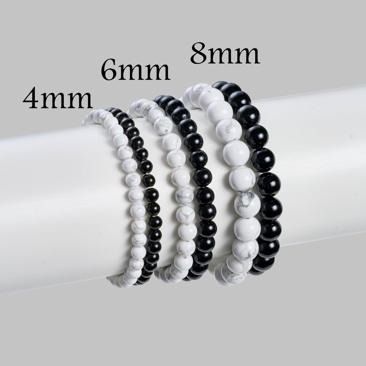 Bivei 2-Piece 8mm Beaded Bracelets for Women – Black Obsidian, Howlite – Handmade Natural Crystal Stretch Elastic Jewelry for Meditation, Yoga, Protection Gifts