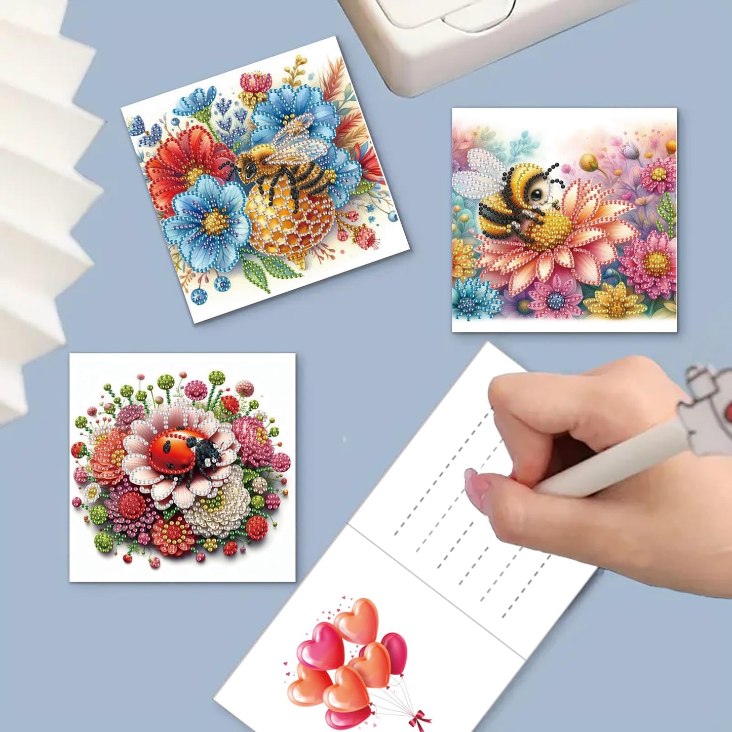 MaiYiYi 6 Pack 5D DIY Bee Diamond Art Greeting Cards Ladybug Diamond Painting Greeting Cards Flowers Diamond Art Cards for Family Friends Holiday Birthday