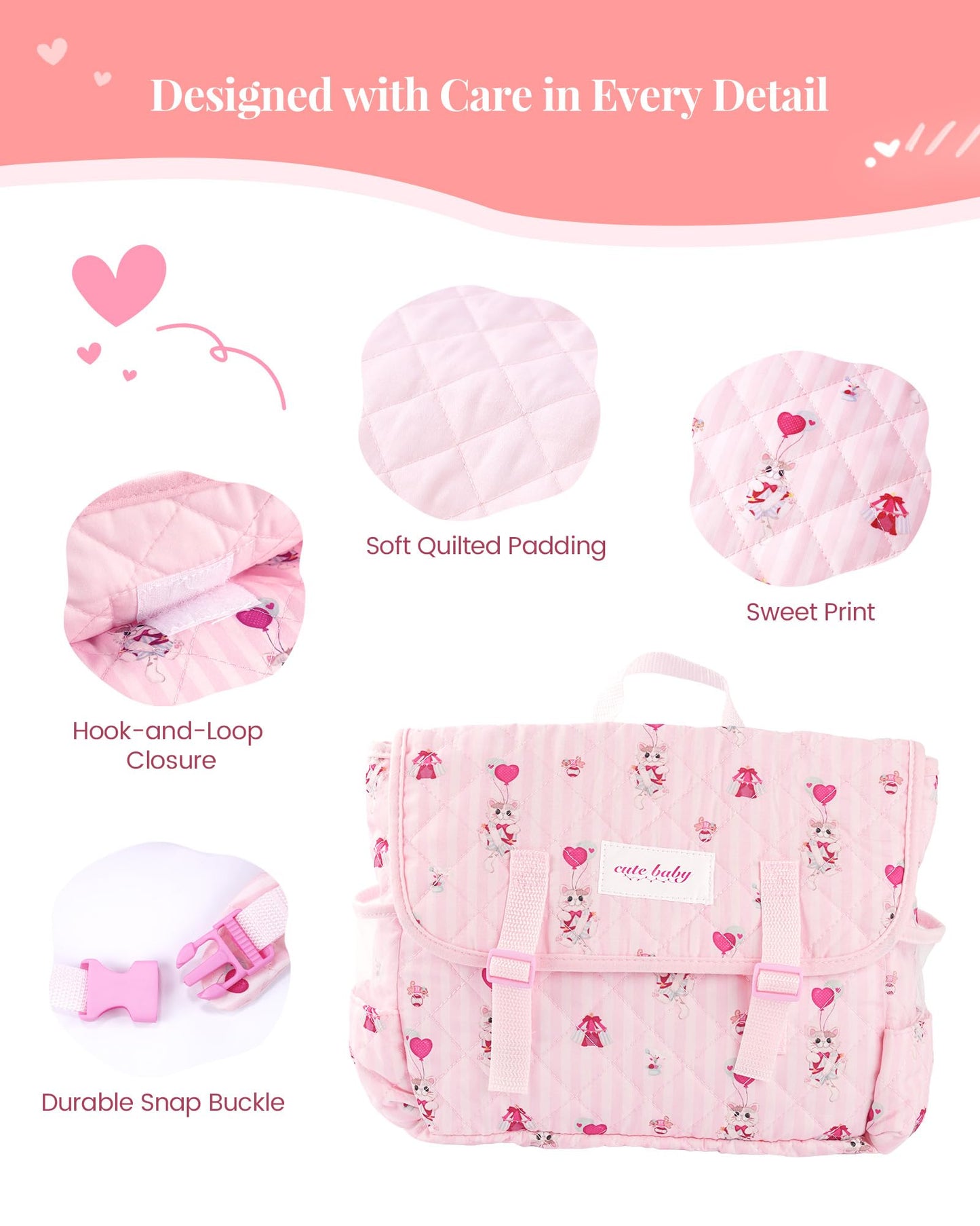 BABESIDE 9 Pcs Reborn Baby Doll Accessories for 17-22 Inch Reborn Dolls, Diaper Bag Set with 2 Diapers, Changing Pad, Bottle, Tissue and Care Set, Great for Children's Pretend Play, Doll Not Included