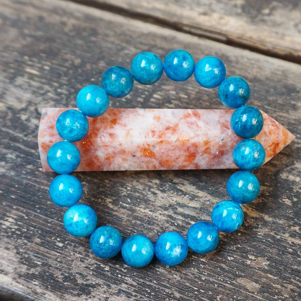 TaHLga 10mm Blue Apatite Crystal Bracelet for Women Men | Natural Throat Chakra Stone | Weight Management & Manifestation | Fits for 7-7.5" Medium Wrist Size