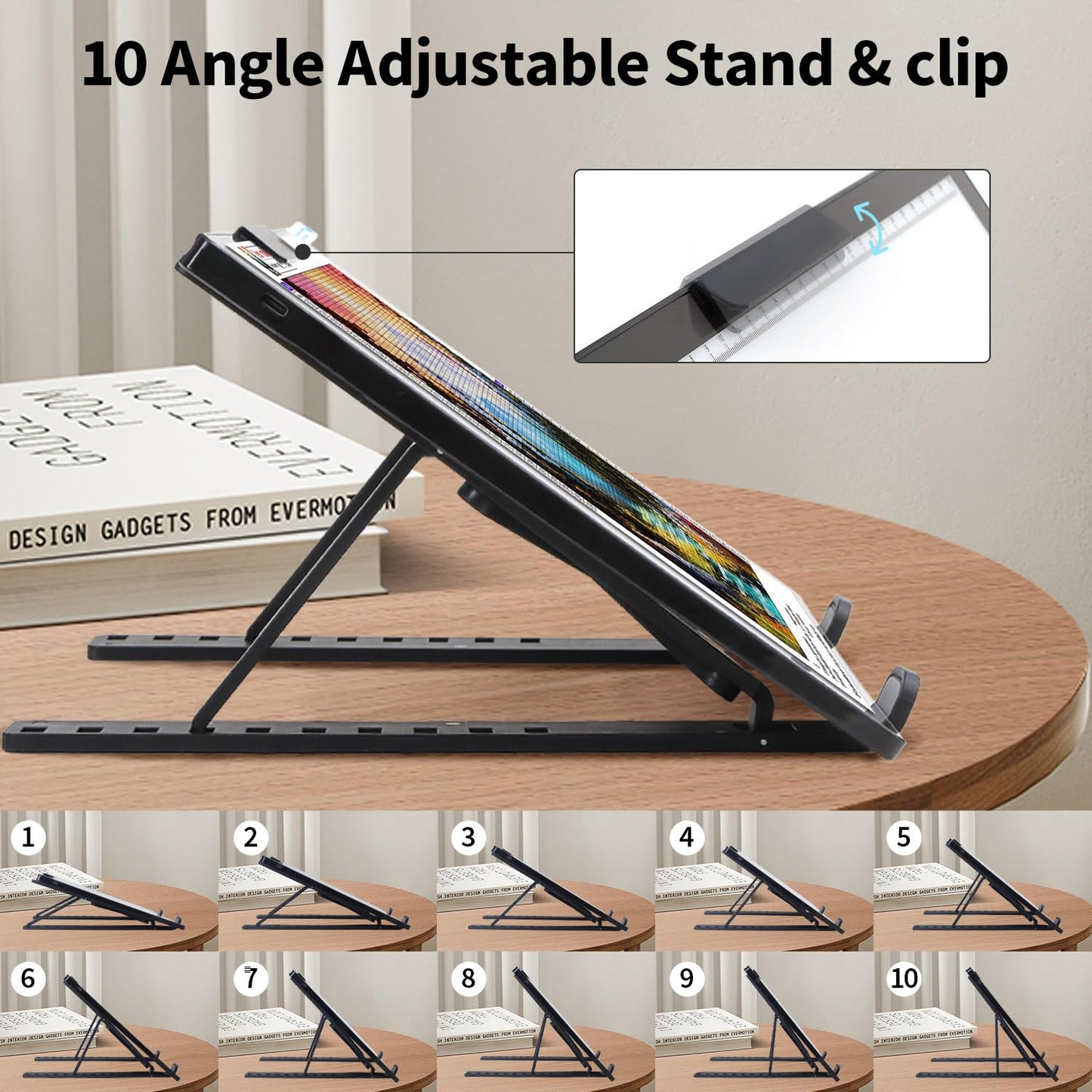 Zocelight Rechargeable A4 Light pad with Stand & Clip for Diamond Painting,Light Box with 6 Levels of Brightness,Diamond Art Kits for Adults,Wireless Light Table for Diamond Art,tracing,Weeding Vinyl