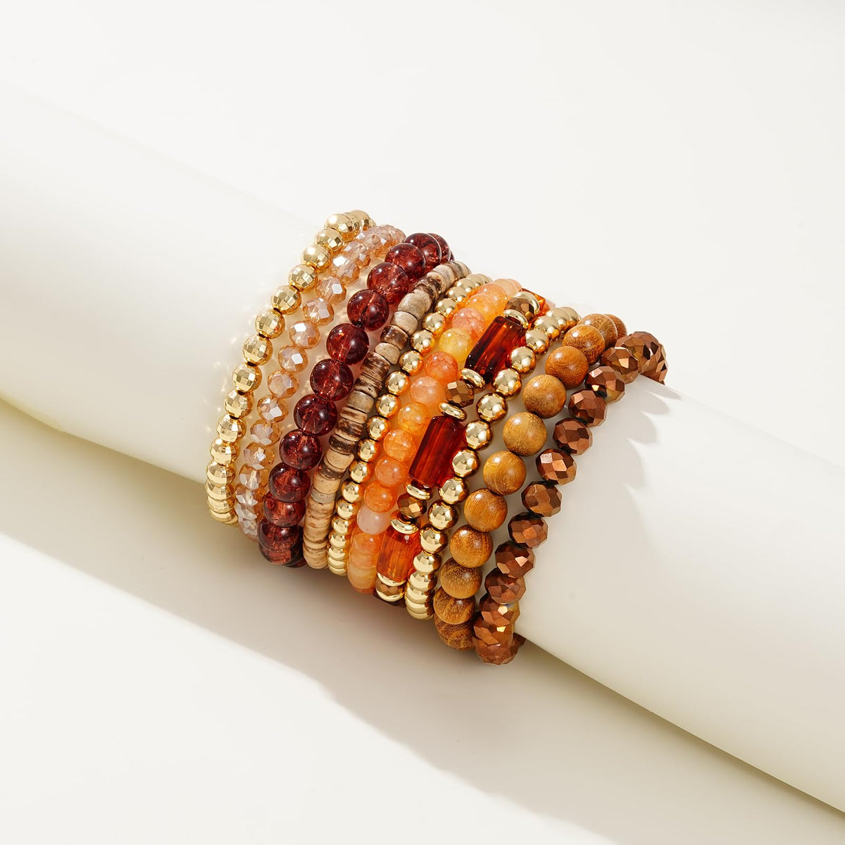 GOOJIDS Surfer Heishi Clay Bead Bracelets for Women Bohemian Stackable Gold Plated Beaded Stretch Bracelets Elastic Layering Friendship Bracelets Set Boho Jewelry