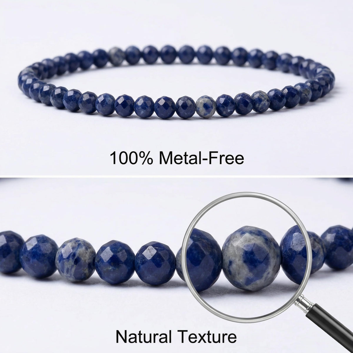 Angelstones Natural Blue Sodalite Gemstone Small Beaded Stretch Bracelet, 4mm Faceted Round Beads, Crystal Healing Bracelet for Women