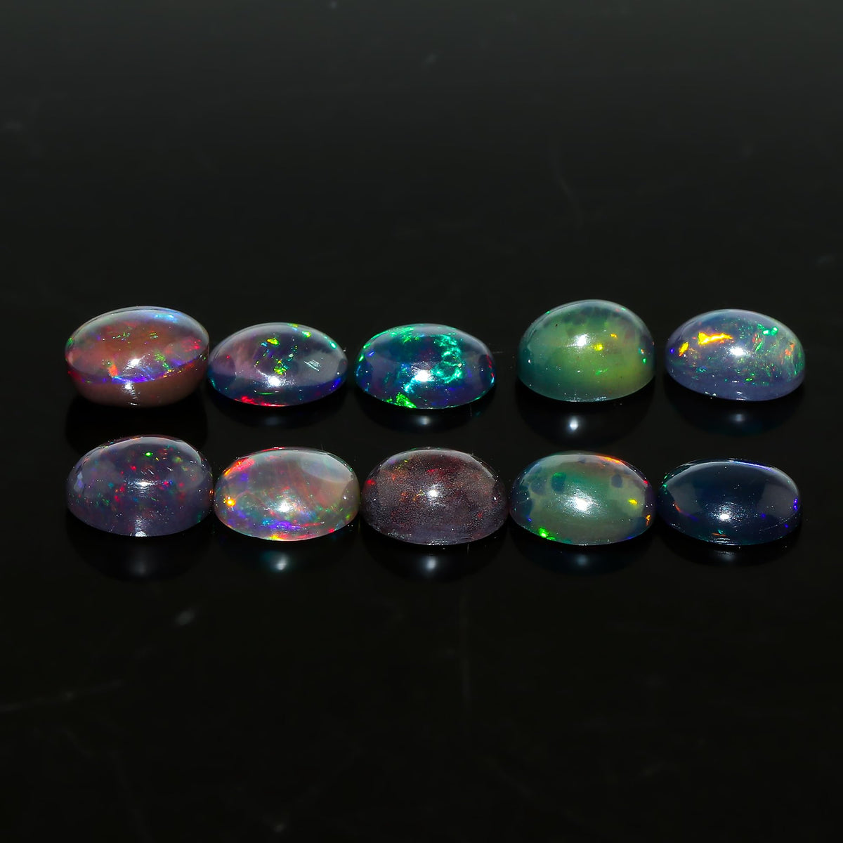 AURA GEMS Natural Black Opal Oval Shape-Ethiopian Opal Gemstone Wholesale Lot-Healing Crystals-DIY Jewelry Making Bulk Gemstone Deal (2 Piece Pack Of, Oval Cabochon, 8x6x4mm)