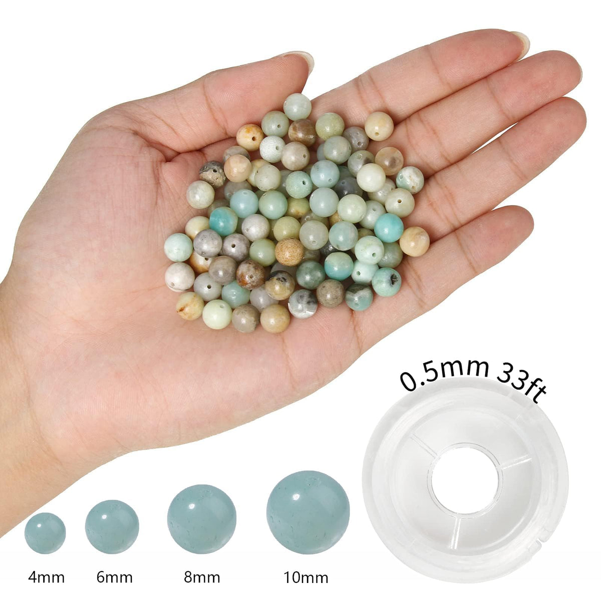NITOPUPU 100Pcs 8mm Natural Smooth Amazonite Gemstone Beads Round Loose Stone Beads for Jewerly Making with Crystal Stretch Cord