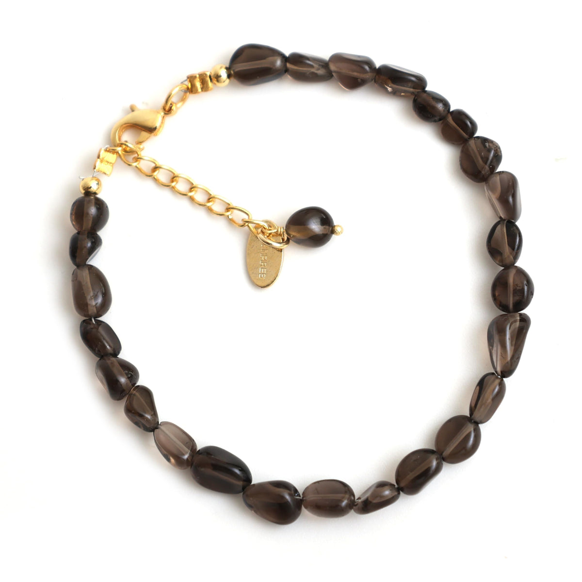 Gempires Smoky Quartz Nuggets Bracelets for Women, Beaded Bracelets, Oval Shape Healing Crystals, Crystal Bracelets, 8-inch 14k Gold Plated Adjustable Chain
