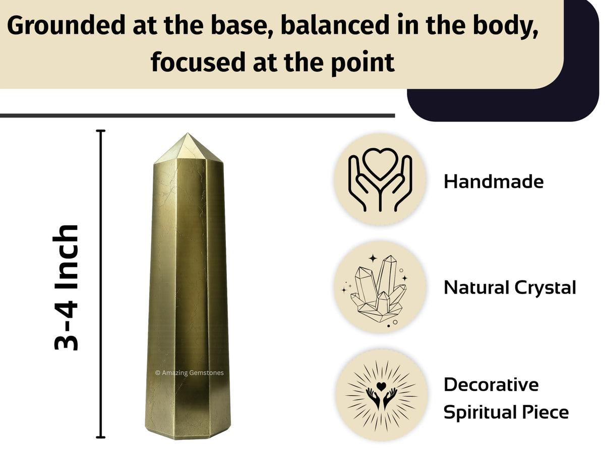 Amazing Gemstone Pyrite Crystal Towers - Natural Healing Crystal Point Obelisk for Reiki Healing and Crystal Grid (3" to 4" INCH)