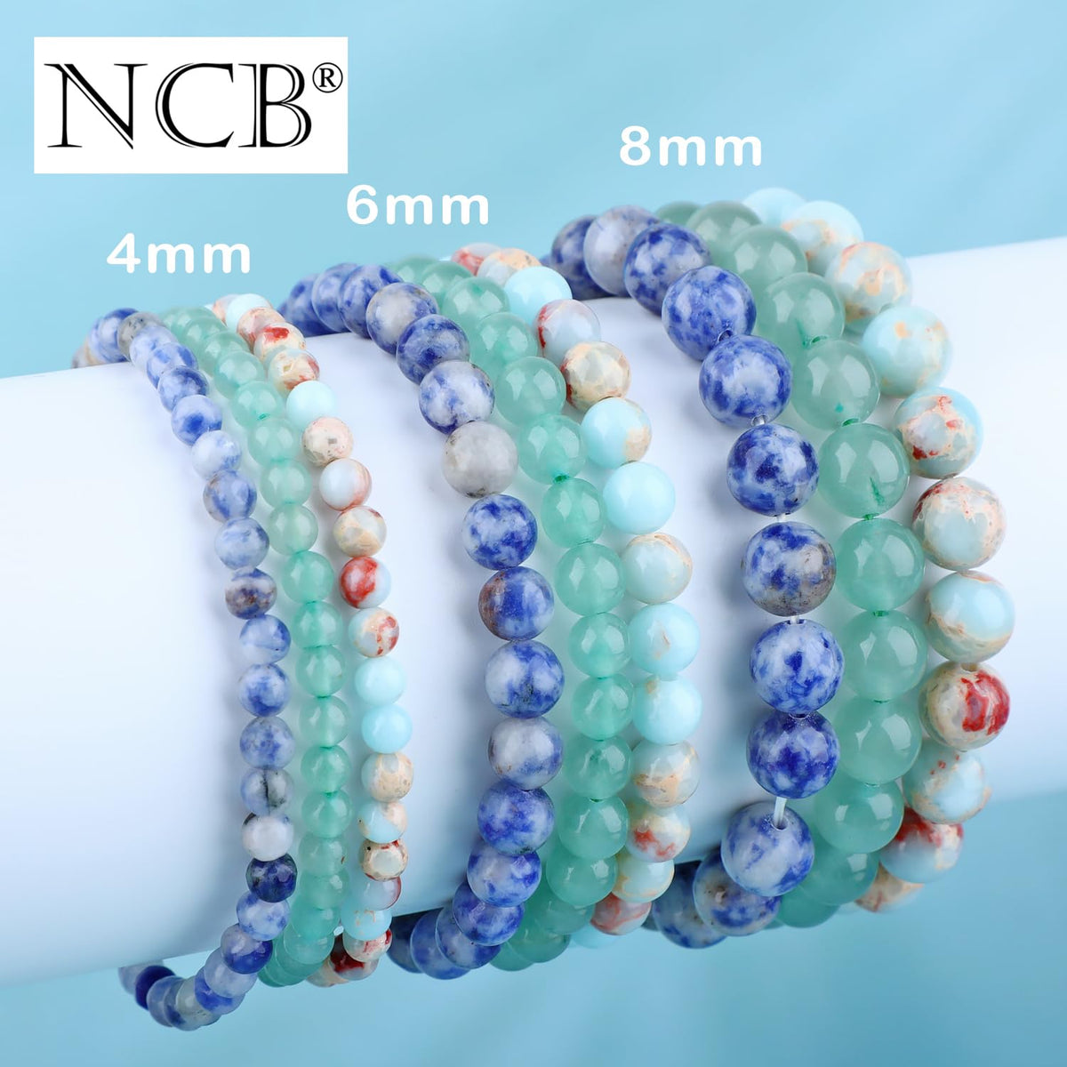 NCB 3-Piece 6mm Natural Crystal Gemstone Stretch Bracelets – ﻿Agalmatolite Jasper, Blue Spot, Green Aventurine Handmade Reiki Energy Healing Jewelry for Meditation,Yoga, Unisex