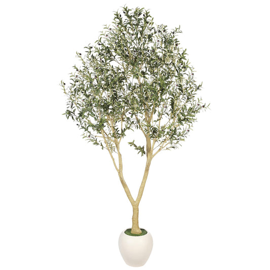 PHYTREE 9ft Artificial Olive Tree with White Planter Included - Large Indoor Floor Plant with Natural Trunk and Fruit Accents for High-Ceiling Living Room and Hallway Corner