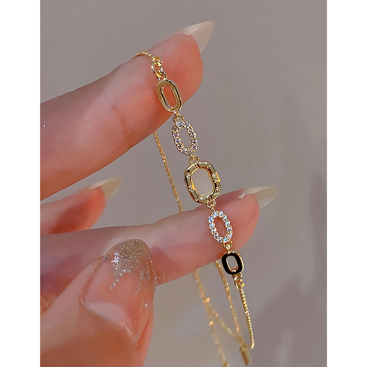 Women's Link Bracelets Dainty Adjustable Bracelets for Women Rhinestone Wedding Jewelry Yellow Gold